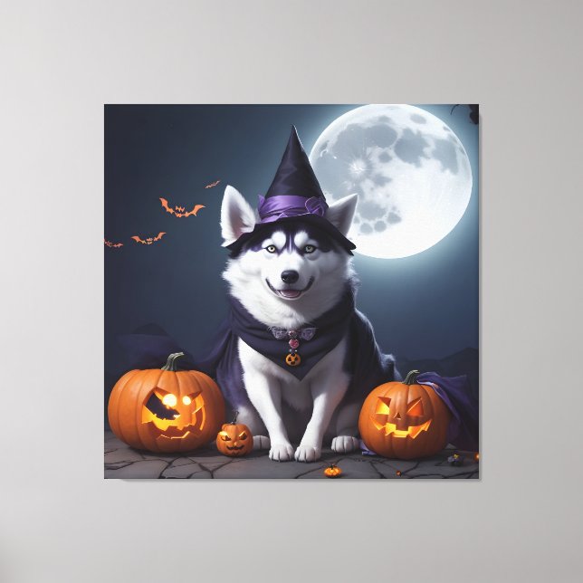 Husky Dog Halloween Adventure Moonlit Magic Spooky Canvas Print (Front)