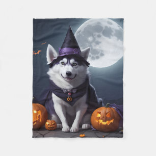 Husky Dog Halloween Adventure Moonlit Magic Spooky Fleece Blanket