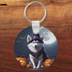Husky Dog Halloween Adventure Moonlit Magic Spooky Keychain