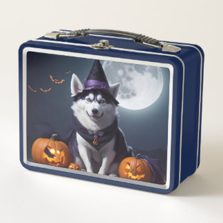 Husky Dog Halloween Adventure Moonlit Magic Spooky Metal Lunch Box