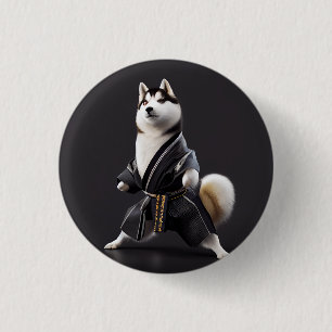 Husky Dog Knows Karate, Husky Dog Karate Player 1 Inch Round Button