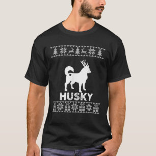 Husky Dog Lover Christmas Reindeer Ugly Christmas  T-Shirt