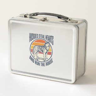 Husky Dog Lover Vintage Engraving Funny Pet Owner Metal Lunch Box