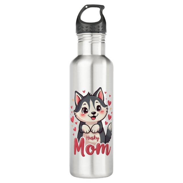 Husky Dog Mom Cute Kawaii Design 710 Ml Water Bottle (Front)