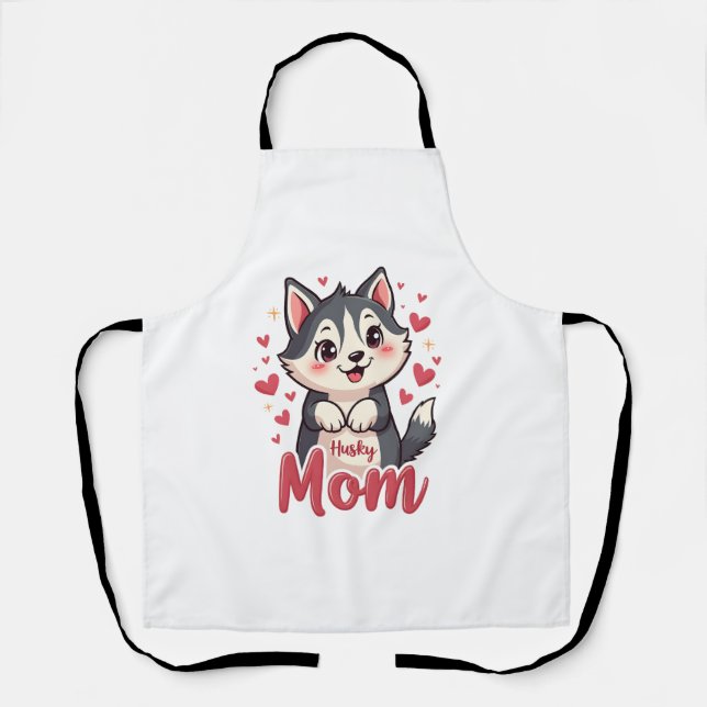 Husky Dog Mom Cute Kawaii Design Apron (Front)