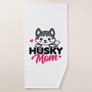 Husky Dog Mom Cute Kawaii Design Bath Towel