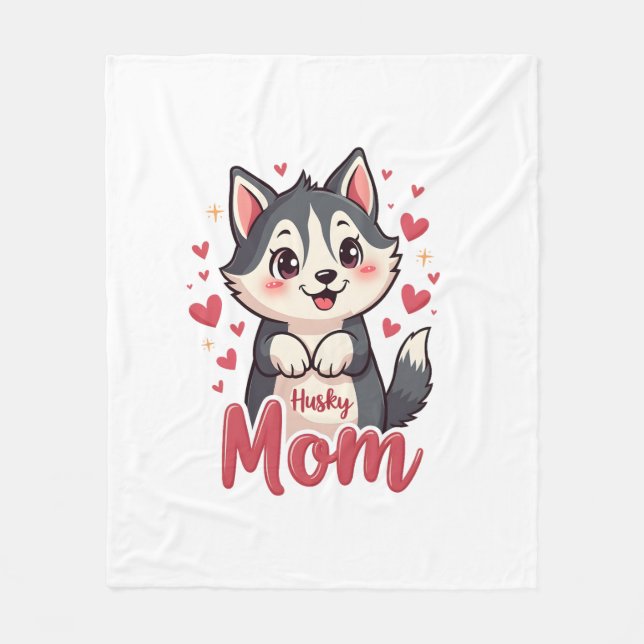 Husky Dog Mom Cute Kawaii Design Fleece Blanket (Front)