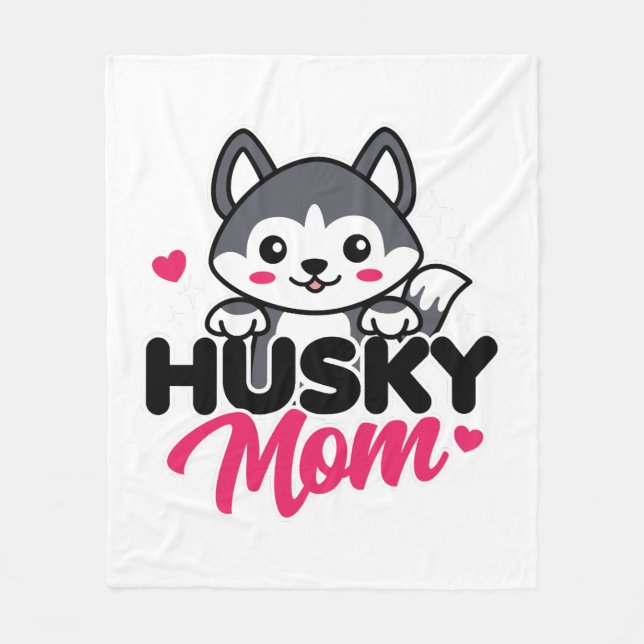 Husky Dog Mom Cute Kawaii Design Fleece Blanket (Front)