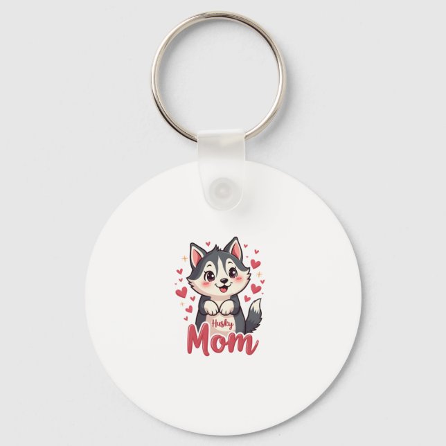 Husky Dog Mom Cute Kawaii Design Keychain (Front)