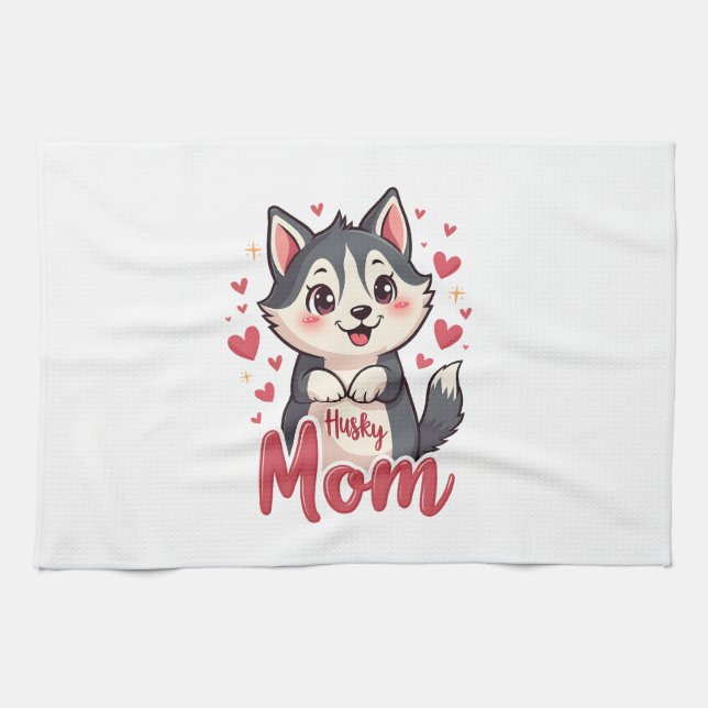 Husky Dog Mom Cute Kawaii Design Kitchen Towel (Horizontal)
