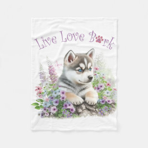 Husky Dog Mom Floral Fleece Blanket