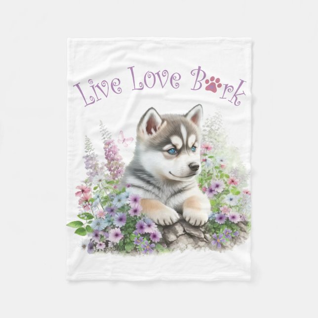 Husky Dog Mom Floral Fleece Blanket (Front)