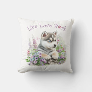 Husky Dog Mom Floral Throw Pillow