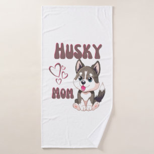 Husky Dog Mom Kawaii Puppy Cute Funny design Bath Towel