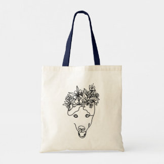 Husky dog one line drawing sketch tote bag