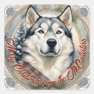 Husky Dog Personalized Christmas Card Sticker Seal