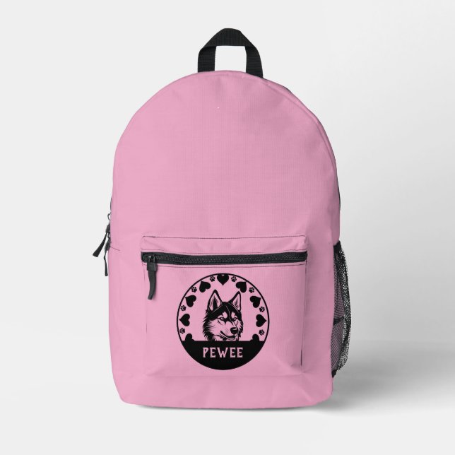 Husky Dog Pet Owner Printed Backpack (Front)