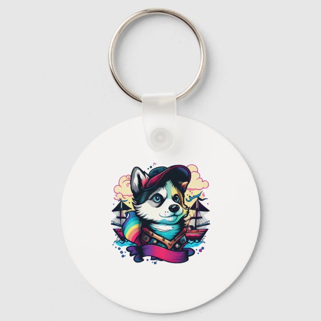 Husky Dog Pirate Keychain (Front)