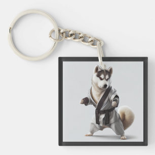 Husky Dog Play Karate, Karate Champion Husky Dog Keychain