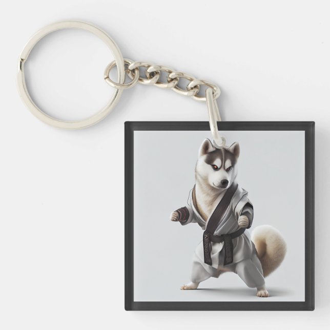 Husky Dog Play Karate, Karate Champion Husky Dog Keychain (Front)