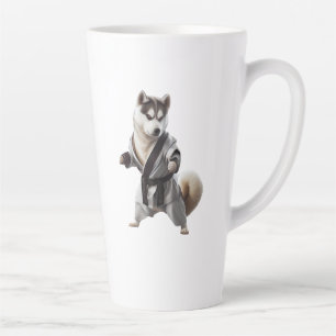 Husky Dog Play Karate, Karate Champion Husky Dog Latte Mug