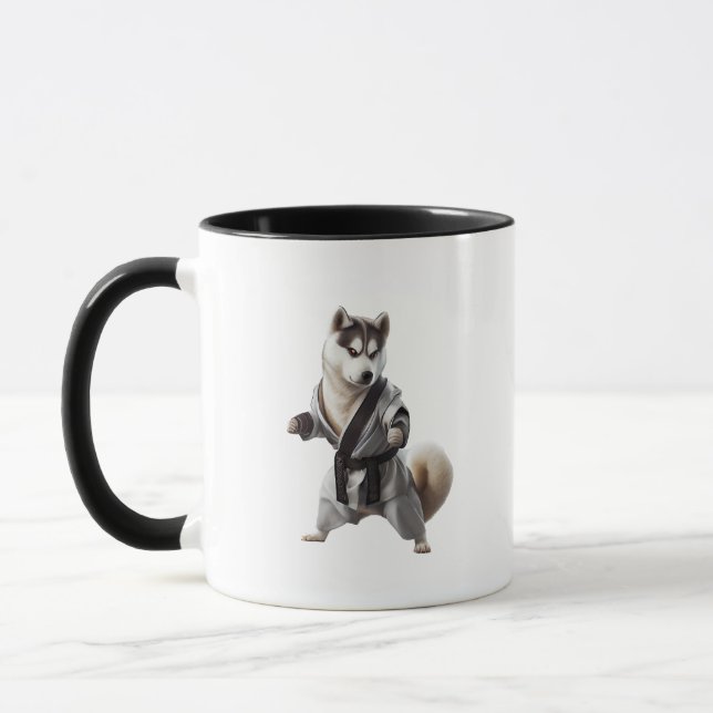 Husky Dog Play Karate, Karate Champion Husky Dog Mug (Left)