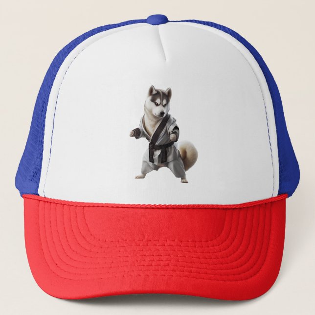 Husky Dog Play Karate, Karate Champion Husky Dog Trucker Hat (Front)