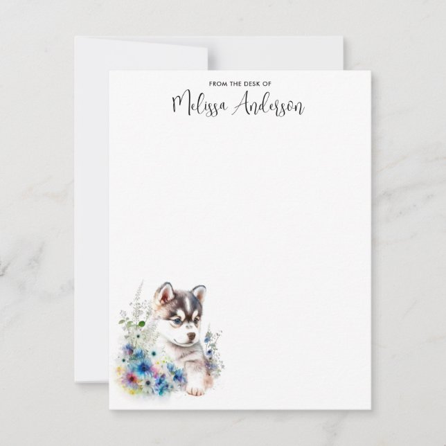 Husky Dog Puppy Watercolor Cute Personalized  Card (Front)