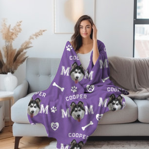 Husky Dog, Purple Personalized Name Repeat Fleece Blanket
