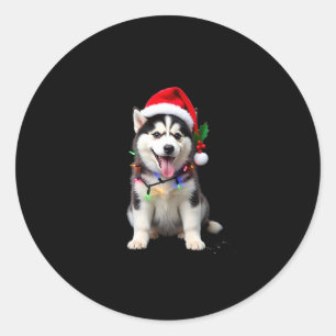 Husky Dog Santa Hat Christmas Tree Xmas Gifts For  Classic Round Sticker