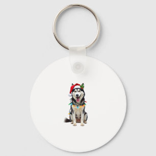 Husky Dog Santa Hat Christmas Tree Xmas Gifts For  Keychain