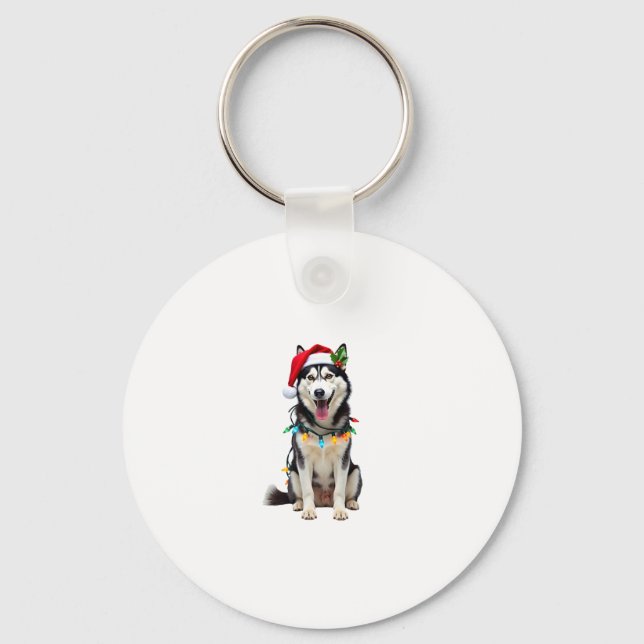 Husky Dog Santa Hat Christmas Tree Xmas Gifts For  Keychain (Front)
