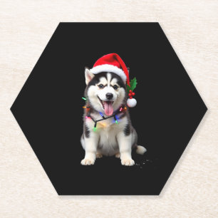 Husky Dog Santa Hat Christmas Tree Xmas Gifts For  Paper Coaster