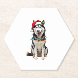 Husky Dog Santa Hat Christmas Tree Xmas Gifts For  Paper Coaster