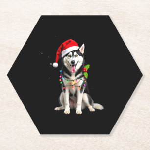 Husky Dog Santa Hat Christmas Tree Xmas Gifts For  Paper Coaster