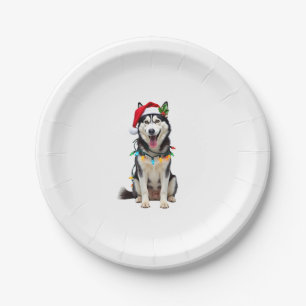 Husky Dog Santa Hat Christmas Tree Xmas Gifts For  Paper Plate