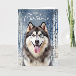 Husky Dog Snowy Winter Forest Christmas Holiday Card