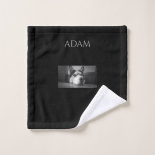 Husky dog wash cloth with personalized name.