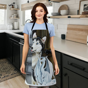 Husky Dog White Dragon Adventure Apron