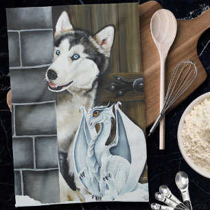 Husky Dog White Dragon Adventure Kitchen Towel