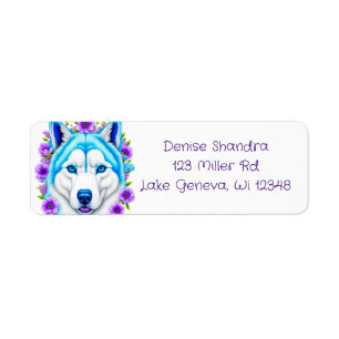Husky Dog with Blue Eyes and Flowers  