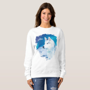 Husky dog with mountains and northern lights sweatshirt