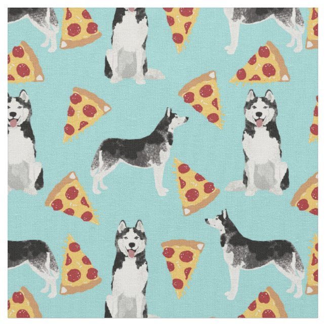 Husky dogs pizza lover light blue fabric (Close Up)