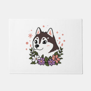 Husky Flowers Dog Lover Malamute Doormat