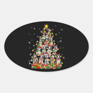 Husky Funny Siberian Husky Santa Hat Christmas Oval Sticker