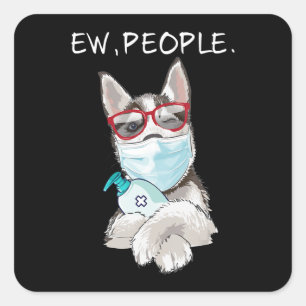Husky Gift Husky Dog Wearing A Face Mask Square Sticker