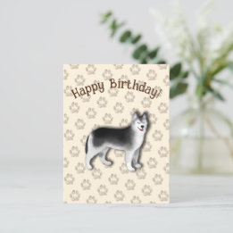 Husky Happy Birthday dog footprint Editable Postcard