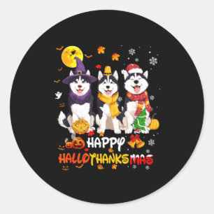 Husky Happy Hallothanksmas Dog Lover Christmas  Classic Round Sticker