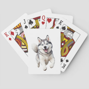 Husky Happy Playful Fun Jumping In The Air Joyful Playing Cards