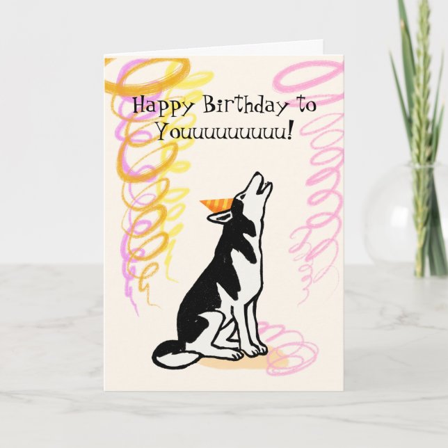 Husky howling happy birthday note card (Front)